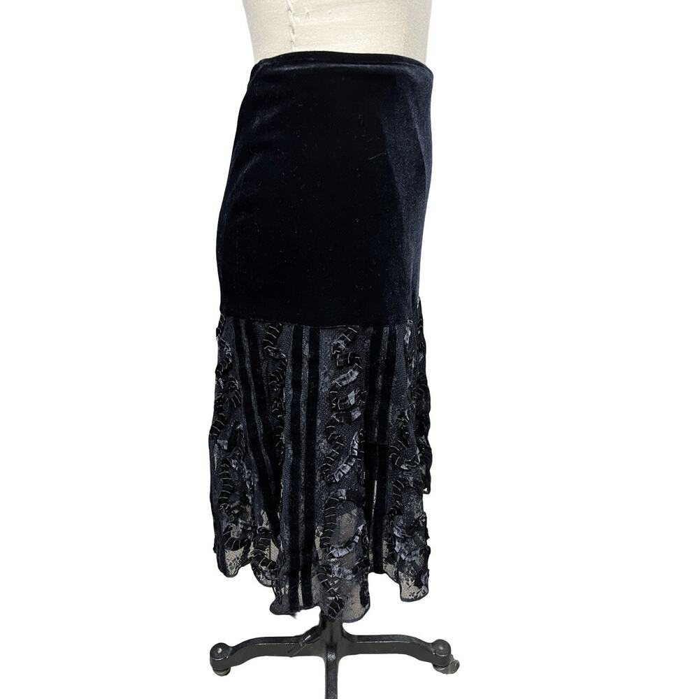 Y2K Betsy Johnson Black Velvet Lace Ribbon Short Skirt 8 Fairy Grunge Whimsigoth - Picture 4 of 5